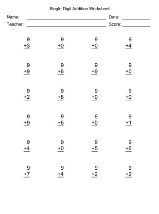 single digit addition worksheet with first addend of 9 all kids network
