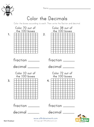 color the decimals worksheet hundredths all kids network