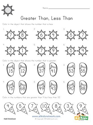summer greater less than coloring worksheet all kids network