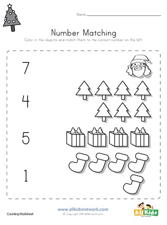 christmas number matching worksheet all kids network