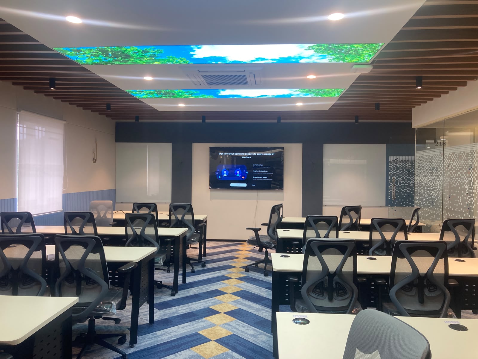 Enterprise AV integration with interactive meeting room systems and professional 4K UHD displays