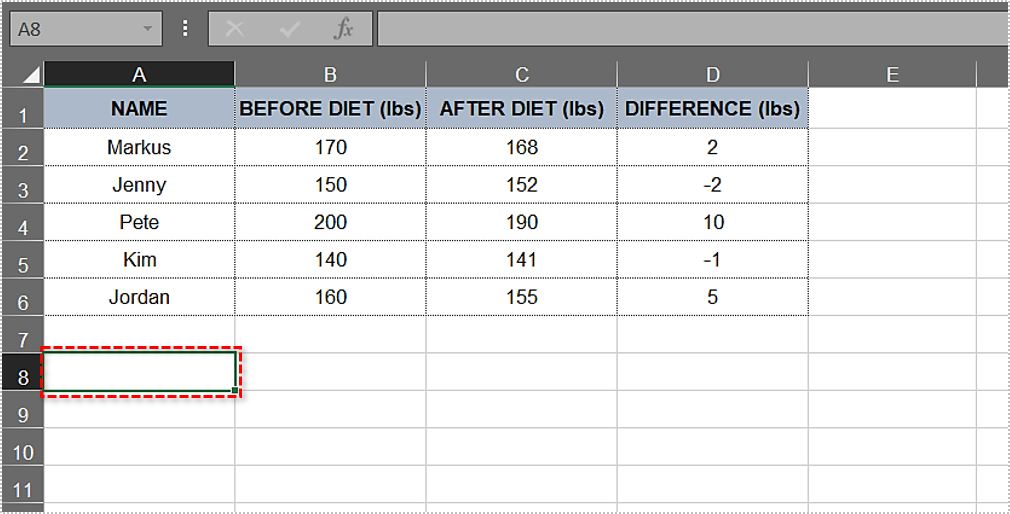 单击表格外的任意单元格。
