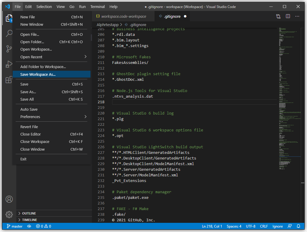 转到“文件”,然后单击“将工作空间另存为”,将项目另存为文件夹中的工作空间,以便将来轻松访问。