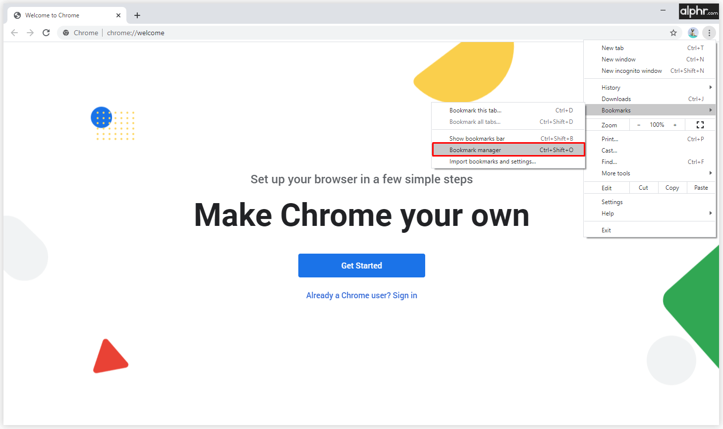 打开书签和书签管理器。