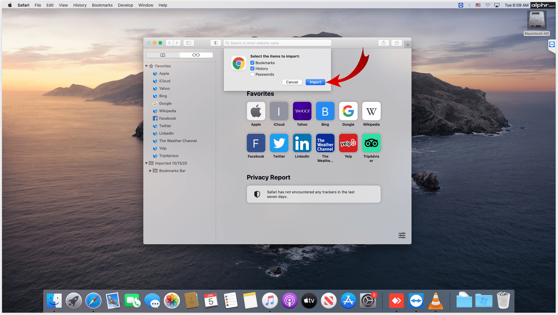 选择书签或历史记录,然后单击“导入”。