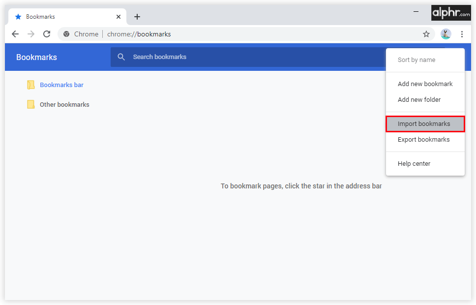 打开书签并选择导入书签和设置。