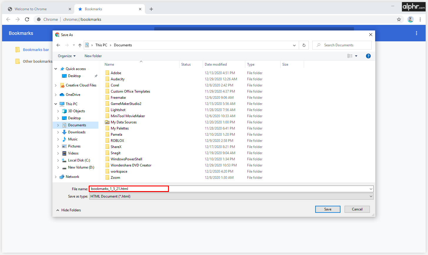 命名您的 HTML 文件并决定保存它的位置。