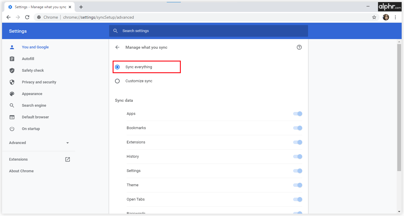 您还可以选择“全部同步”。在这种情况下,您不必单独选择要同步的内容。