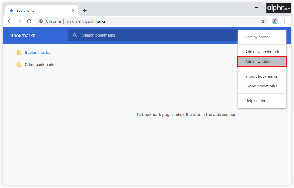 单击三个点图标并选择“添加新文件夹”,为书签创建一个单独的文件夹。