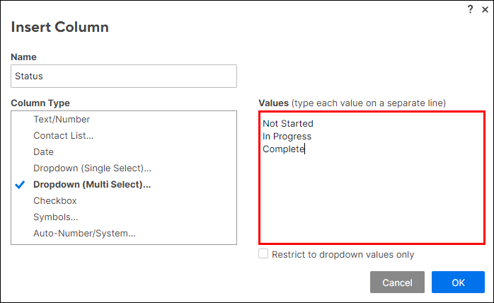 smartsheet dropdown