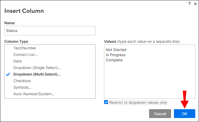 smartsheet dropdown