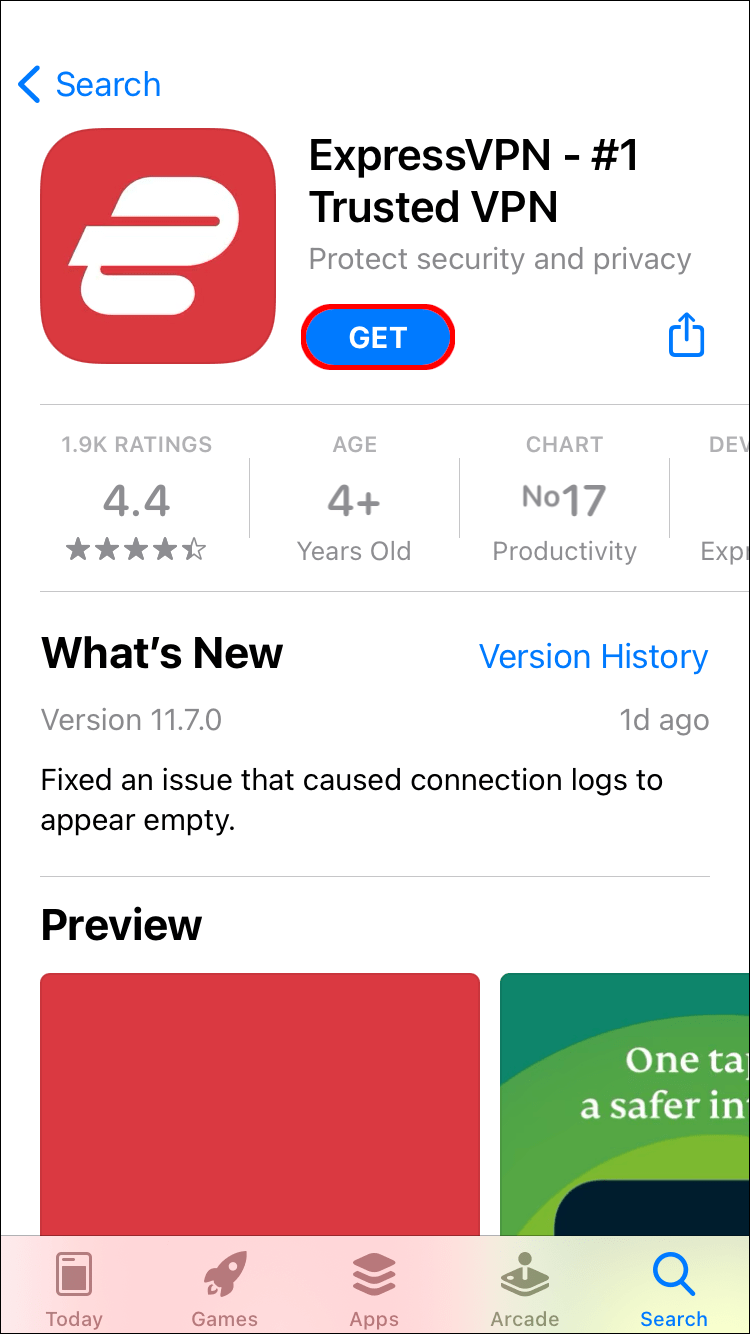 搜索并下载 ExpressVPN 应用程序。