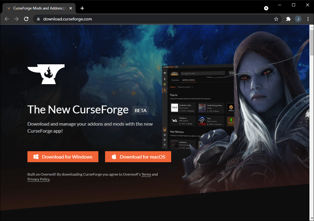 下载适合您的操作系统的 CurseForge 应用程序安装文件版本。启动该文件并按照屏幕上的安装说明进行操作。