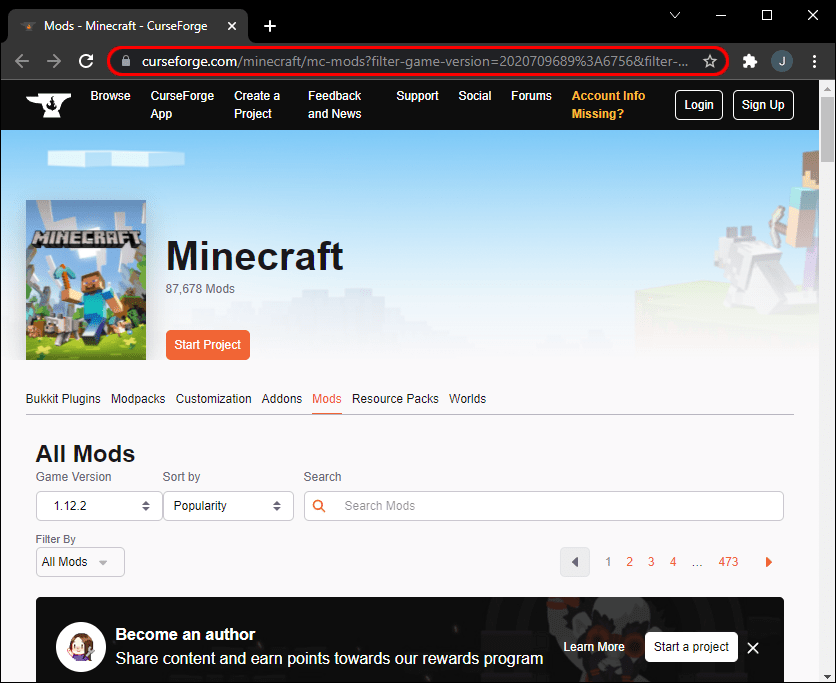从 Forge Mod 数据库下载所需的 Mod。