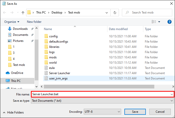将文件另存为 Server Launcher.bat。每次启动服务器时双击该文件。
