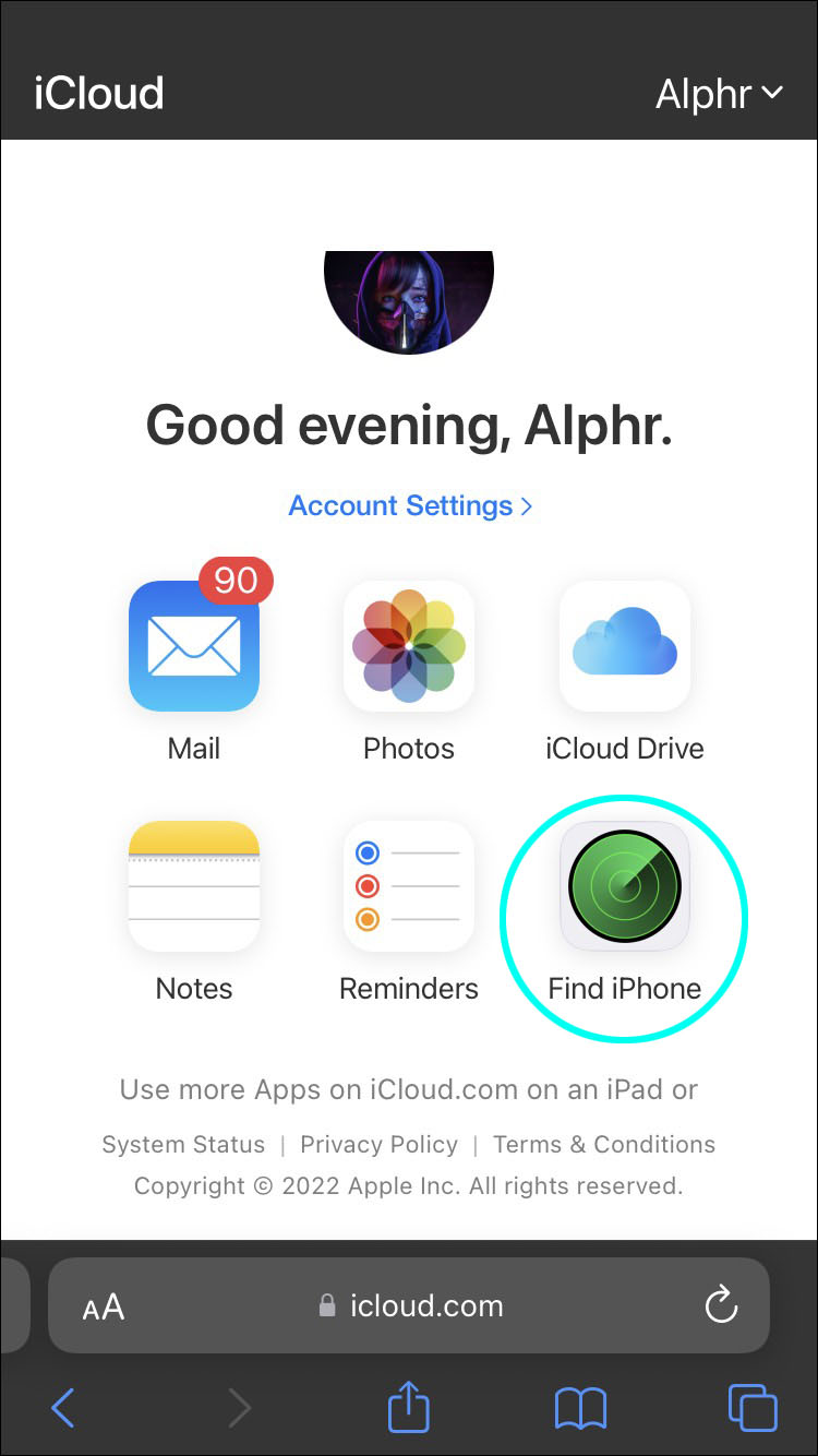 前往“查找我的 iPhone”并按“所有设备”。
