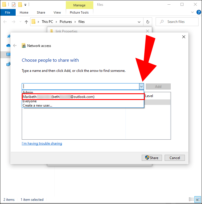 使用下拉菜单选择您想要与其共享项目的人员或群组。