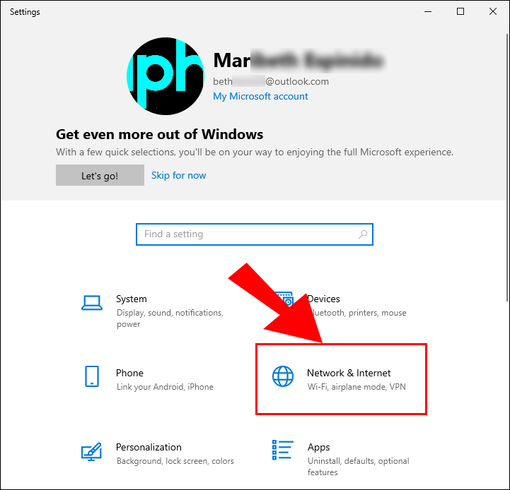 转到“网络和互联网”。