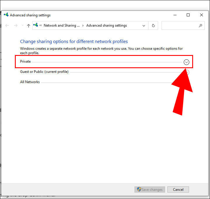 单击箭头展开专用网络菜单。