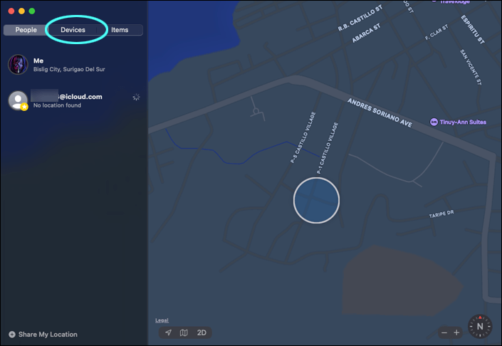 转到查找我的应用程序并点击设备。