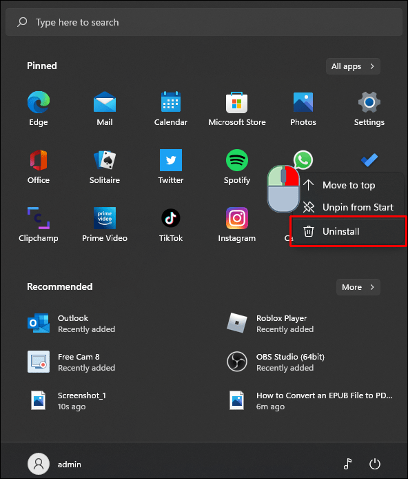 如果您看到要删除的应用程序，请右键单击它并选择“卸载”。
