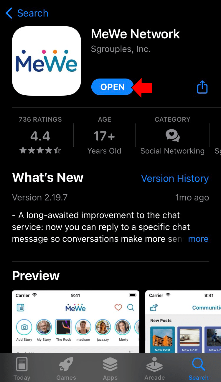 iPhone で MeWe アプリを開きます。