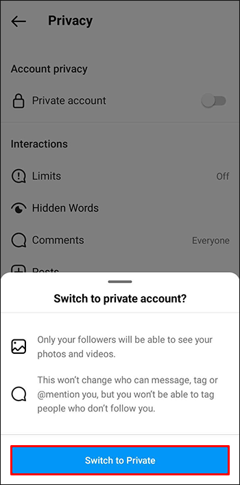 Jak ukryć następującą listę na Instagramie Switch to account on android