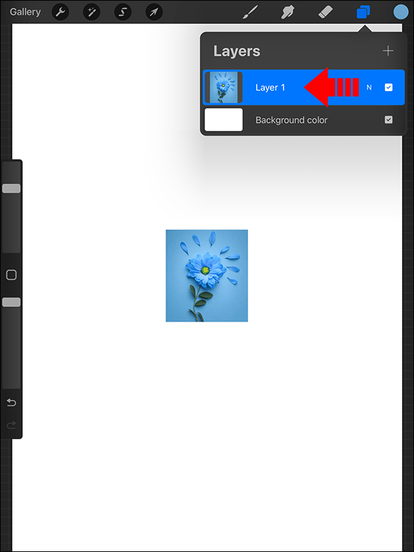 Плъзгане наляво върху избрания слой в менюто Създаване на слоеве