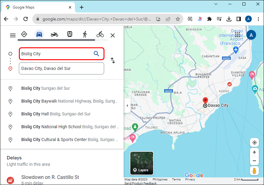 下の検索バーに移動し、「開始点」を入力します。 Google マップは、使用できる最短ルートをすぐに作成します。