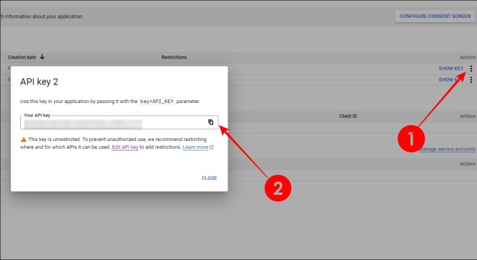 Kopierar API-nyckeln