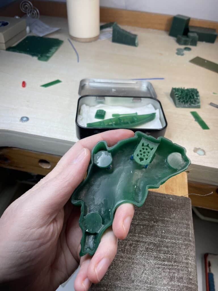 Jewellers bench and wax carvings