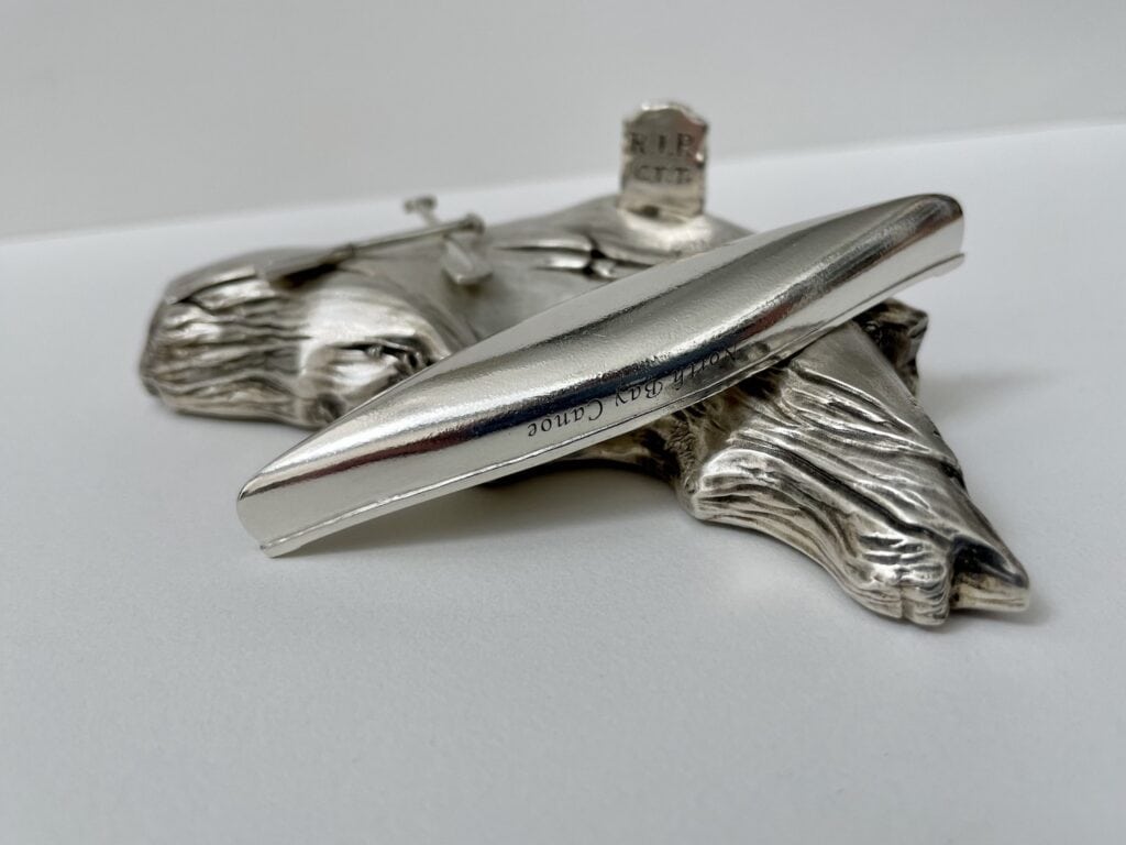 Sterling Silver Canoe, Paddles, Island and tombstone