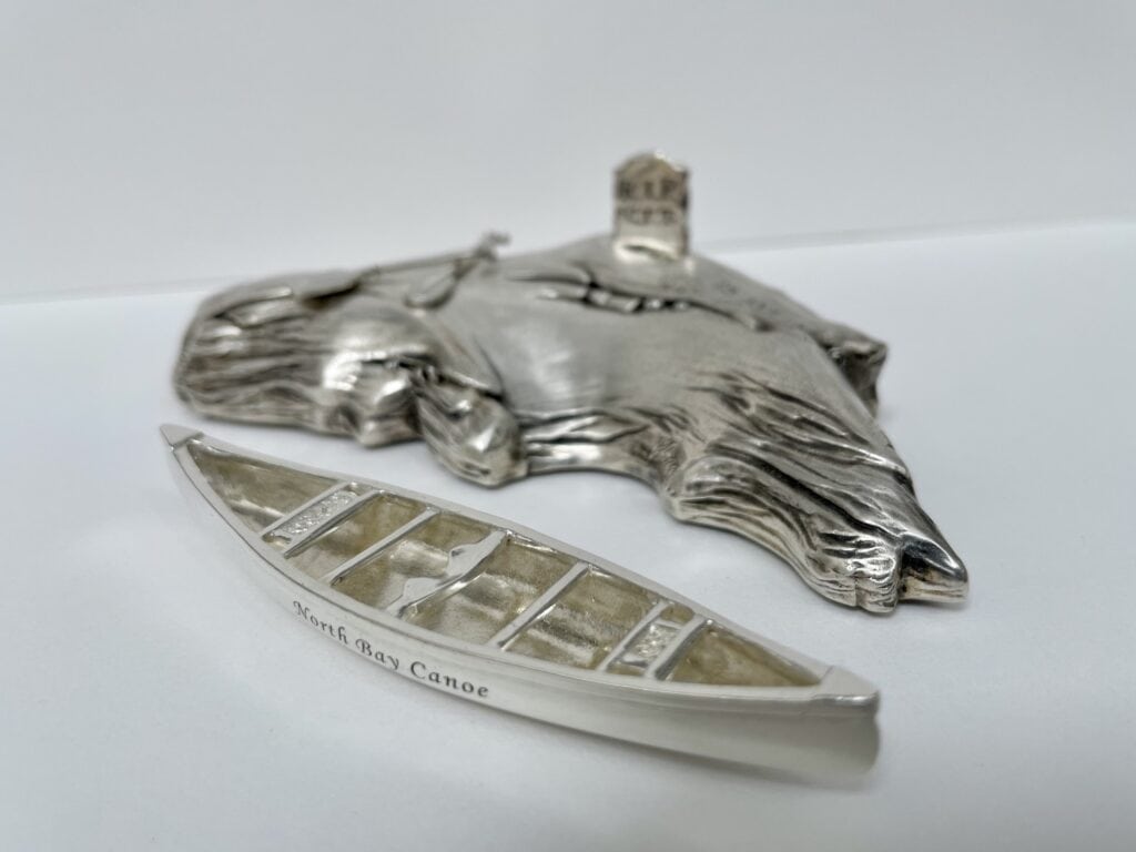 Sterling Silver Canoe, Paddles, tomb stone and Island.