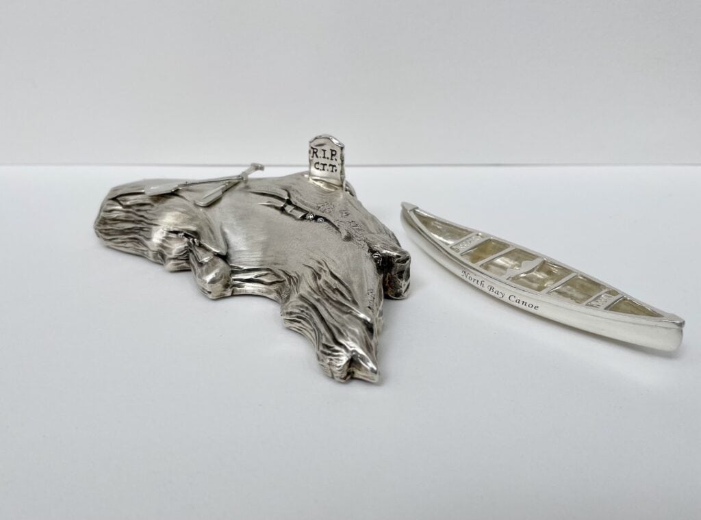 Sterling Silver Canoe, Paddles, tomb stone and Island.