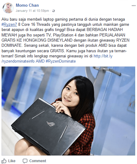 contoh post klaim pembelian ryzen dominate