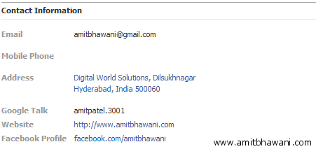 FaceBook Contact Information