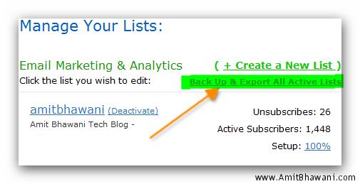 Backup Export Aweber List