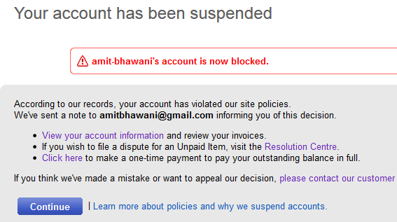 Ebay India Account Suspended
