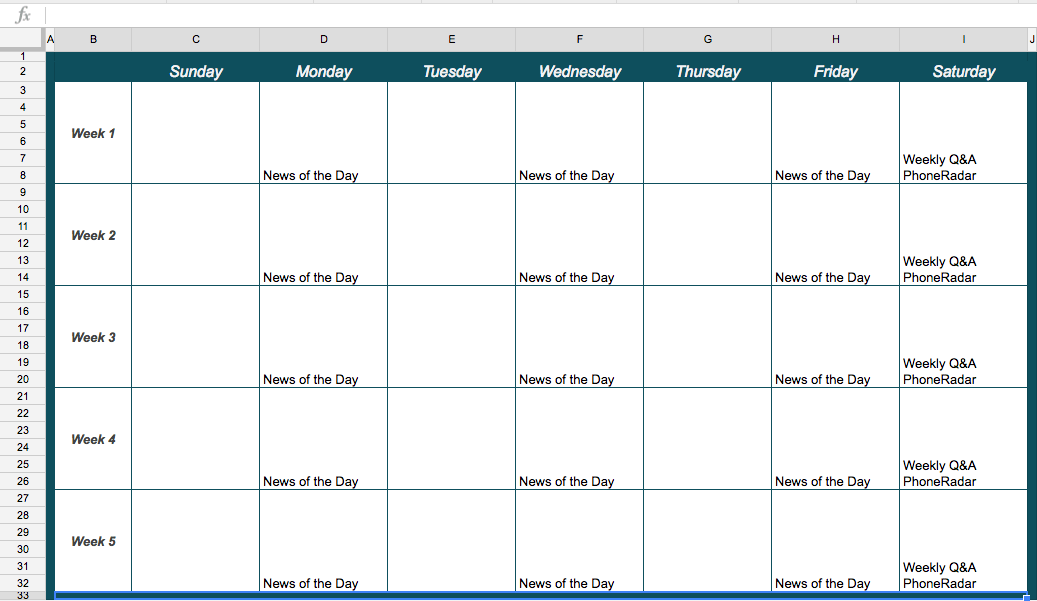 YouTube Programming Calendar Template