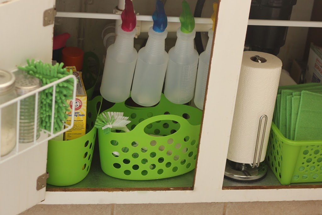 Under the Kitchen Sink Organization with Dollar Store Bins