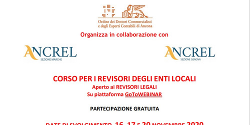Ancrel - Eventi - Corso Per I Revisori Degli Enti Locali 16, 17 E 20 Novembre 2020 - Associazione Nazionale Certificatori E Revisori Degli Enti Locali 250_x_500_jpg