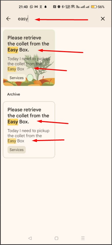 Search for a note on archive Google Keep