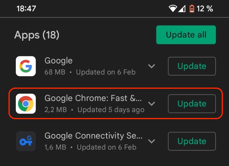 chrome android update available chrome android update available