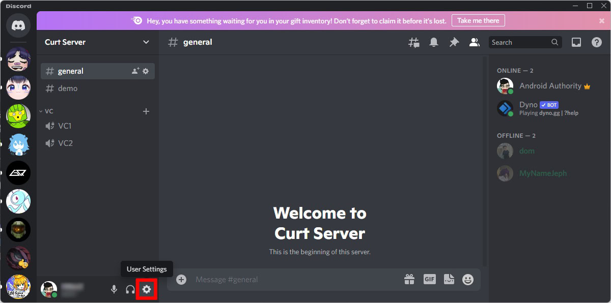 нажмите пользовательские настройки Discord Desktop