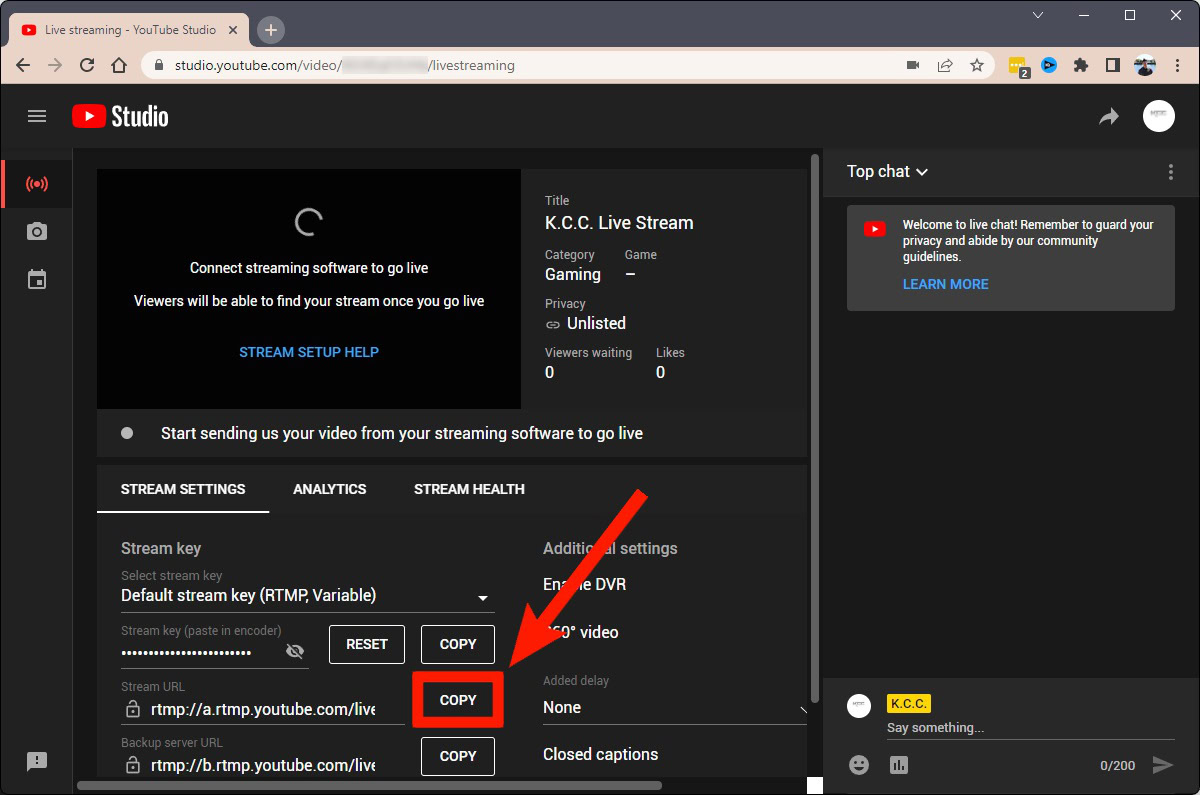 go back top youtube and copy the stream url go back top youtube and copy the stream url