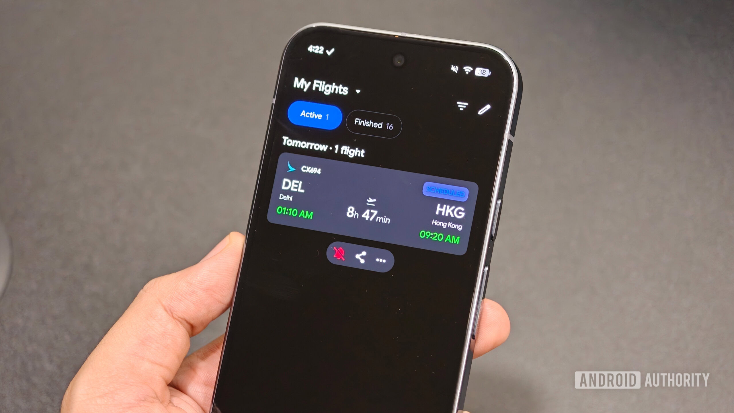 flight tracking app android 3 My Flights tab displaying scheduled Delhi to Hong Kong flight details