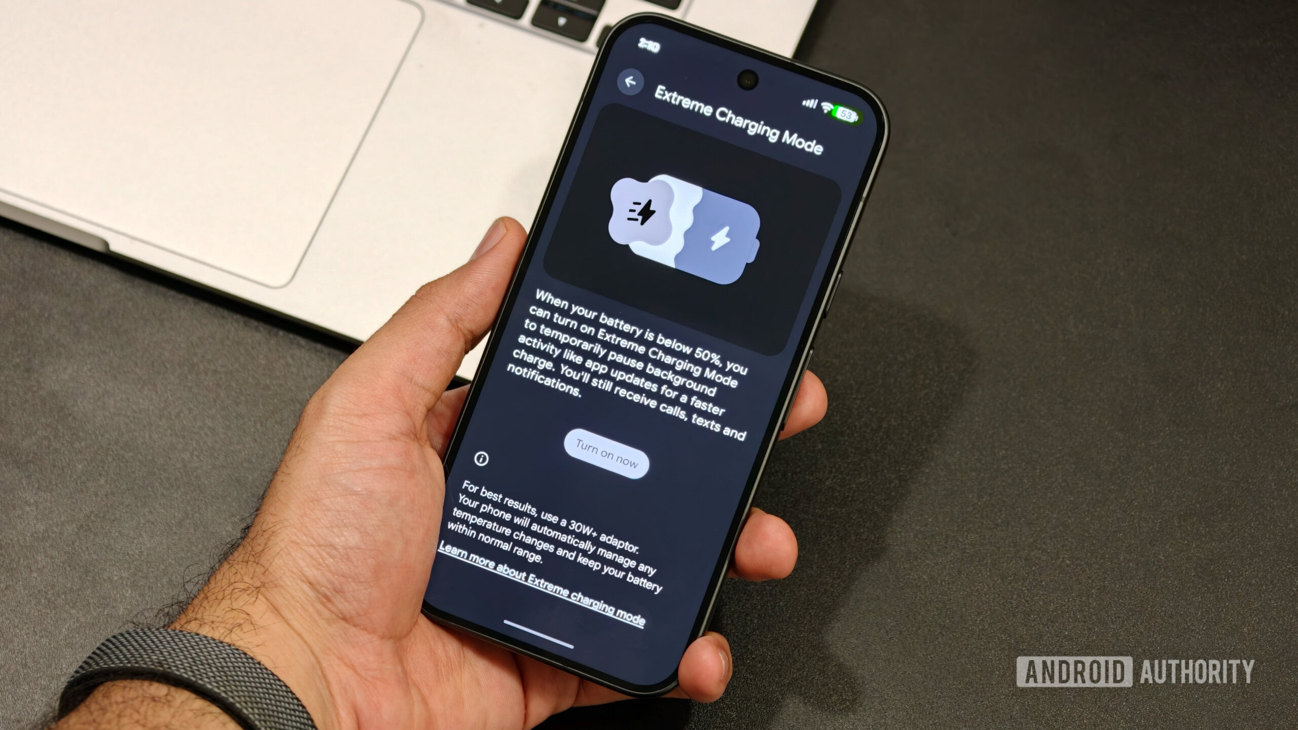 pixel 11 extreme charging setup Pixel 11 displaying the Extreme Charging Mode setup screen