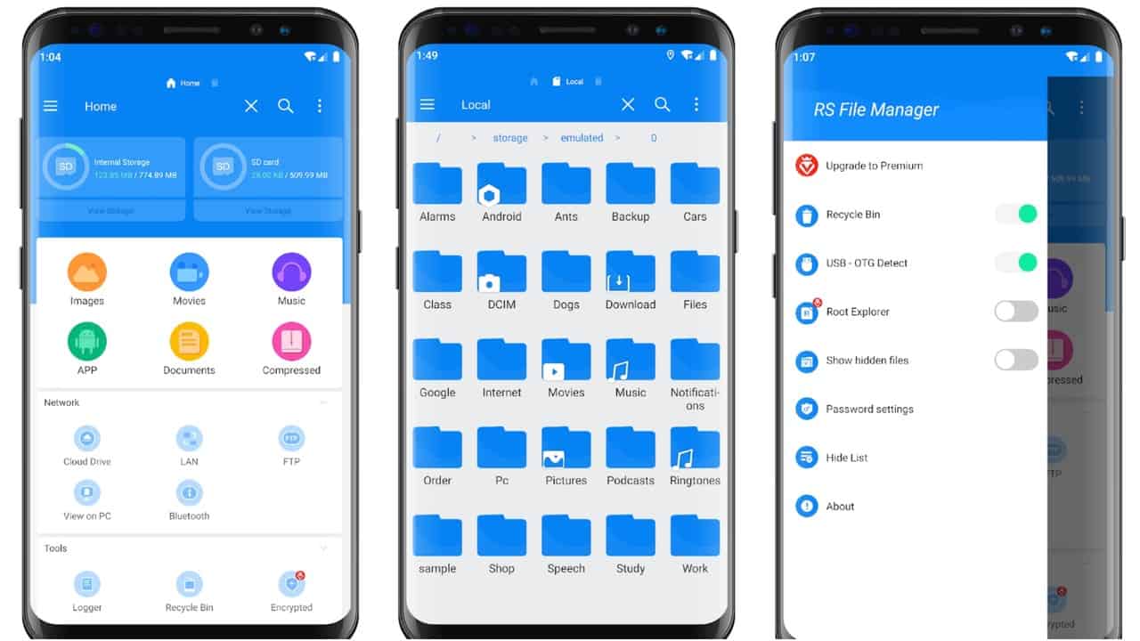 Grade do aplicativo RS File Manager