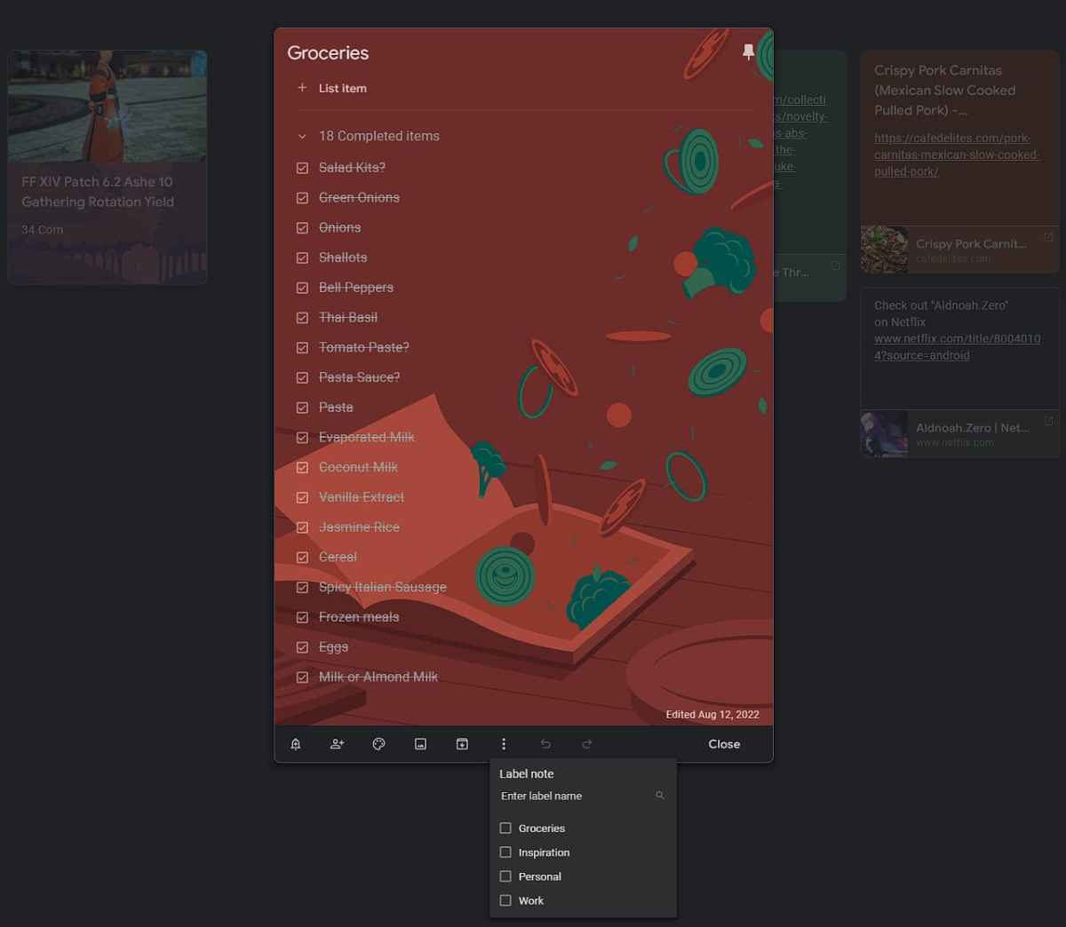 Google Keep Add Label
