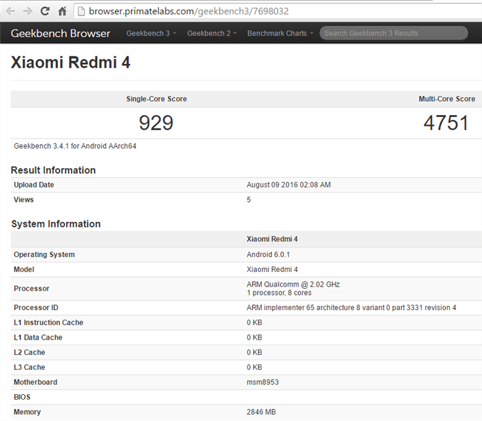 Xiaomi Redmi 4 benchmark